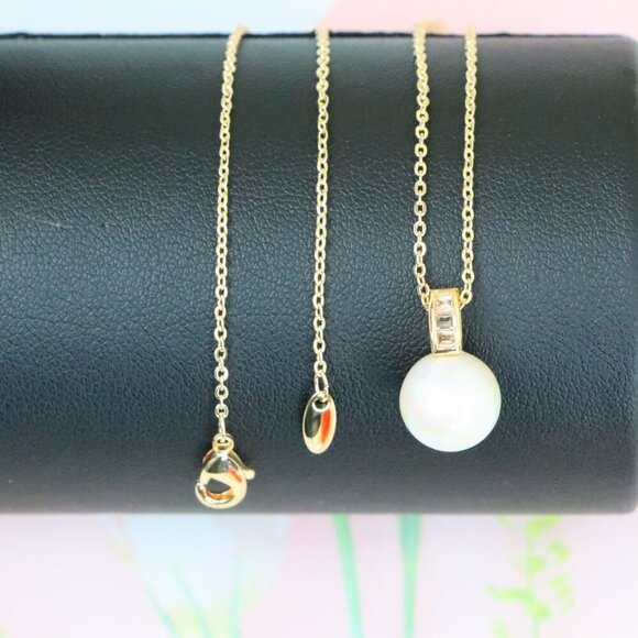 "Rose Gold Necklace with Classic Pearl Pendant and Crystal Detail, XPNL1886 - Picture 1 of 12